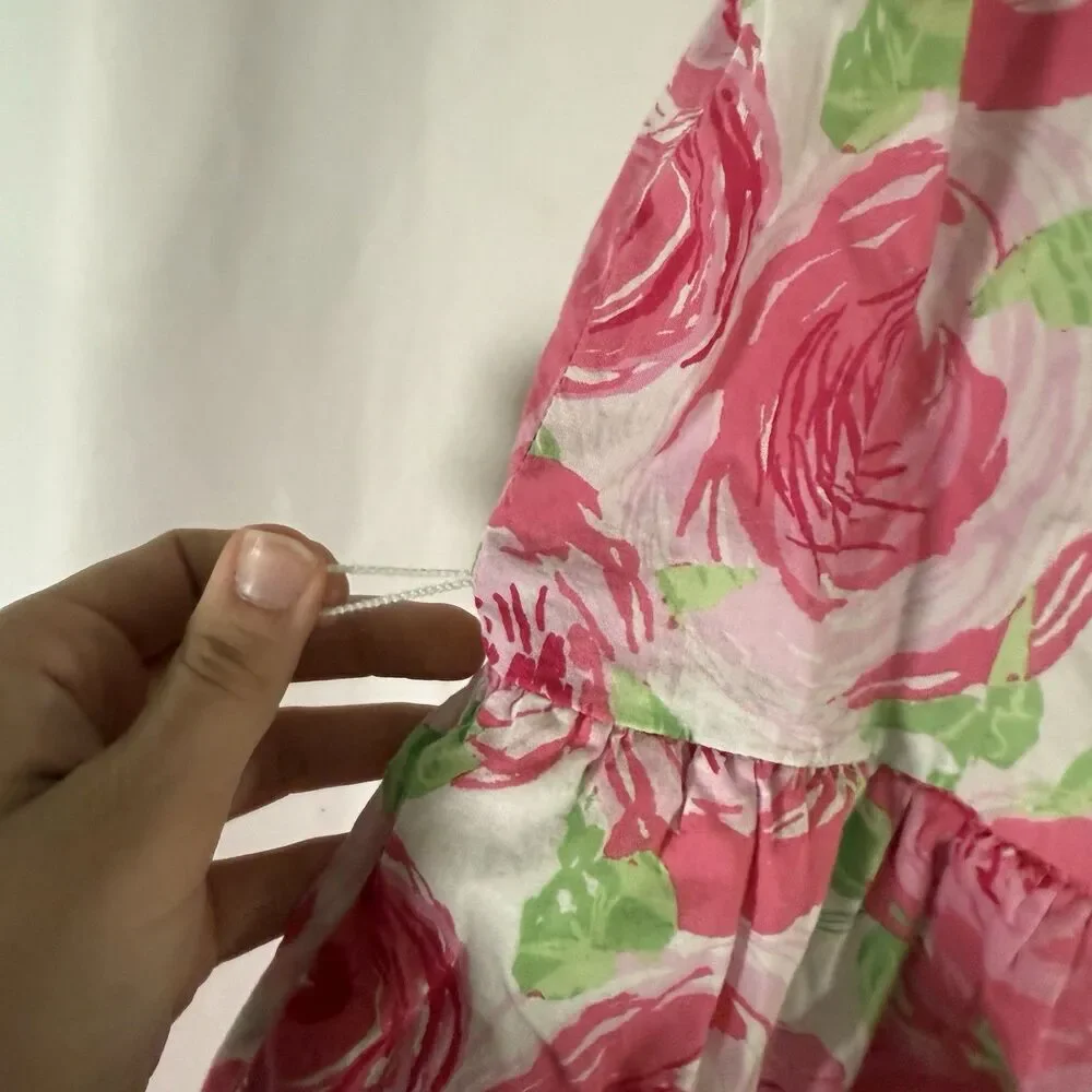 Gap Kids Dress Girls XXL Pink Floral Sleeveless Zip Back Round Neck 100% Cotton